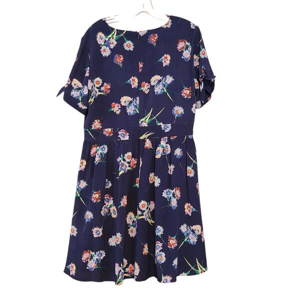 Madewell Silk Floral Mini Dress, button-front, tie-sleeve, retro-fit, size 12 - Picture 6 of 15